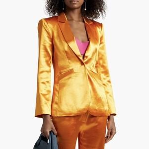 Cinq a Sept Colleen Satin Blazer Womens 4 in Citrine Gold Orange Tailored Jacket